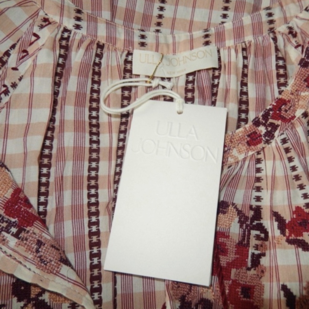 Ulla Johnson Filia Midi Embroidered Check Dress Boho Peasant - Picture 5 of 10